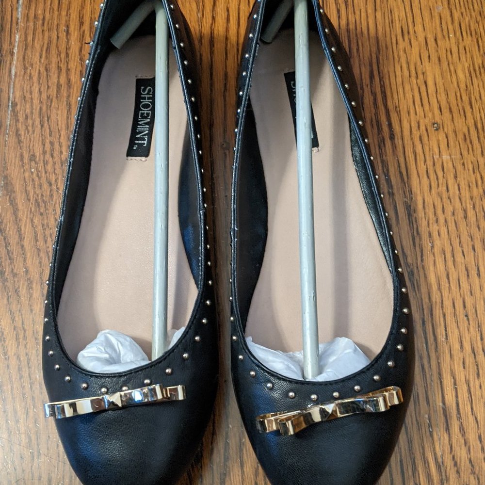 Shoemint Taia Leather Black Ballet Flats Size 6